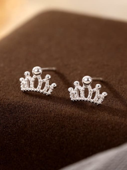 ES2508 [99 Silver Crown] 925 Sterling Silver Heart Cute Stud Earring
